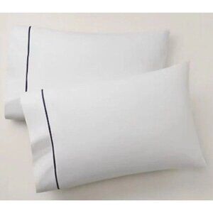 New Ralph Lauren Palmer Percale 2 King Pillowcases Organic Cotton Polo Navy